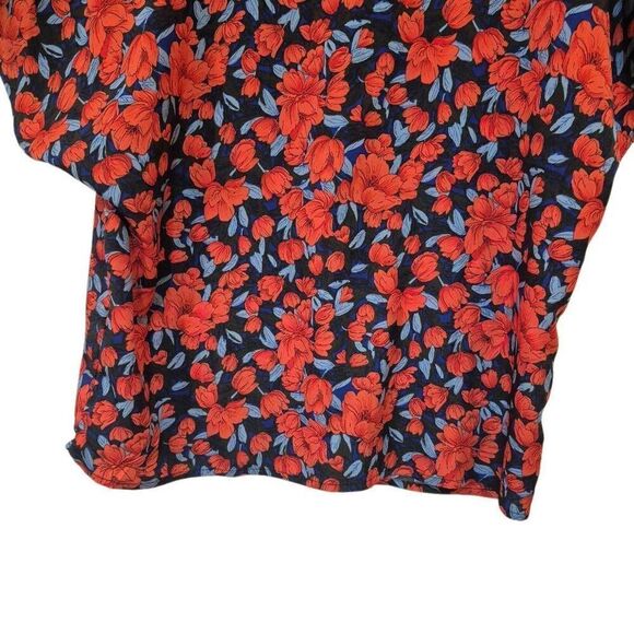 Shein Women's Red & Blue Poly Floral Dolman Sleeve Top - Picture 2 of 10